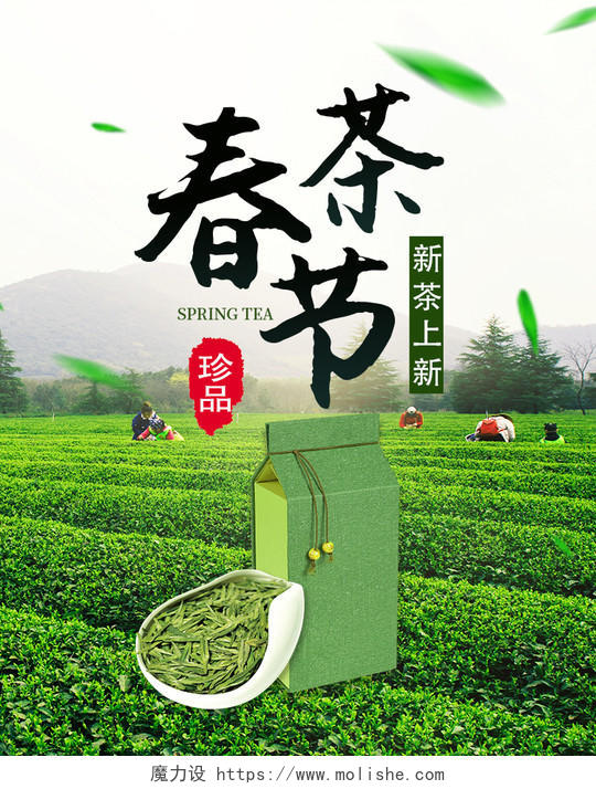 春季新品促销春茶节清新养生花茶食品茶饮海报